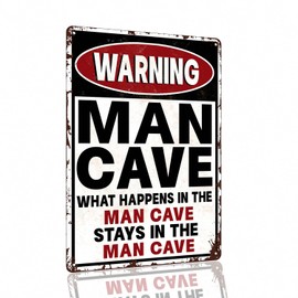 Bevkyc Funny Man Cave Decor Vintage Warning Metal Signs Aluminum Sign for Home Bar Pub Wall Decor Gifts Outdoor & Indoor Funny Room Accessories Home Decorations Garage Rules Garage Stuff 12x8In