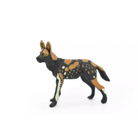 Deshen Du African Wild Dog Toy, Figure, Painted, Educational, Realistic Rubber Model 4"