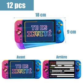 GEBETTER French Pack of 12 Gaming Invitation Cards Children's Birthday Party Video Game Gamer Invitation Gamepad Cards for Girls Boys Birthday Invitations Children Children's Party