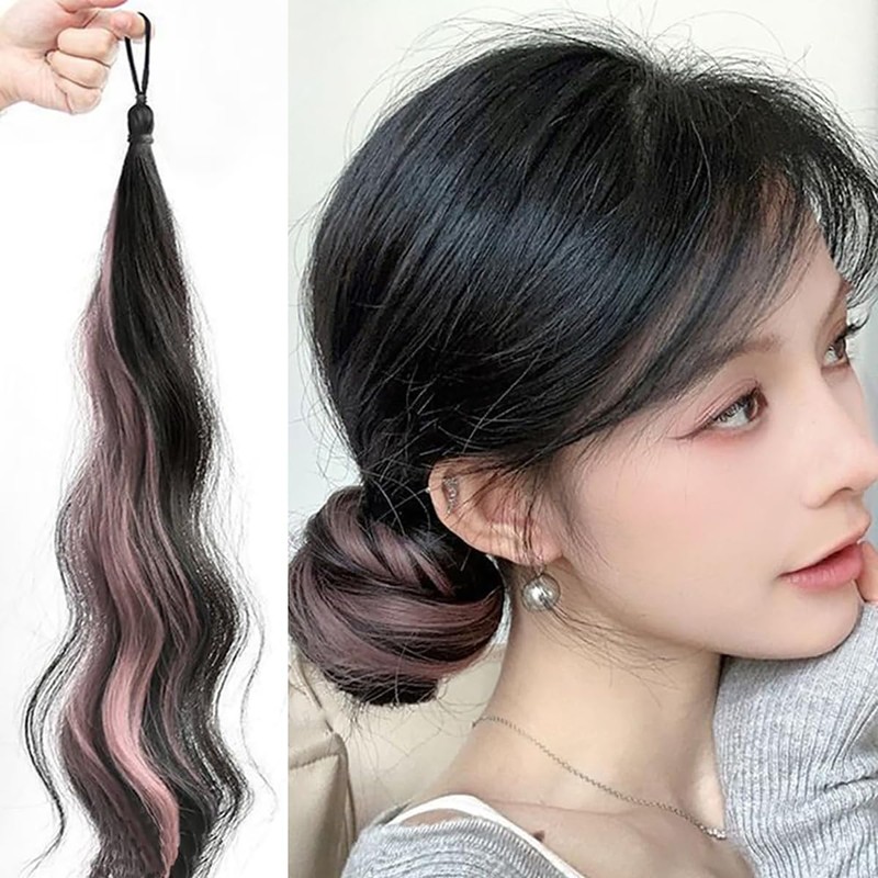 ポニーテールウィッグ 2個セット さくらパウダー ヘアエクステンション ふわふわの巻き毛 ロング ドーパミン 取り付け簡単 サラサラカラーエクステ グラデーション