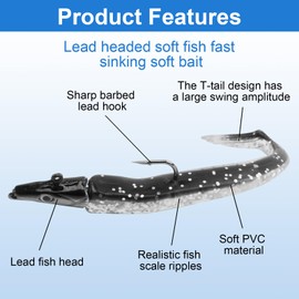 Fishing Lures with Jig Head 11cm 10Pcs,Sea Soft Fishing Bait Set for Saltwater and Freshwater Paddle Tail Lures Trout Lure 3D Eyes Kit for Bass Pike Trout Carp Cod Perch Predator Fish