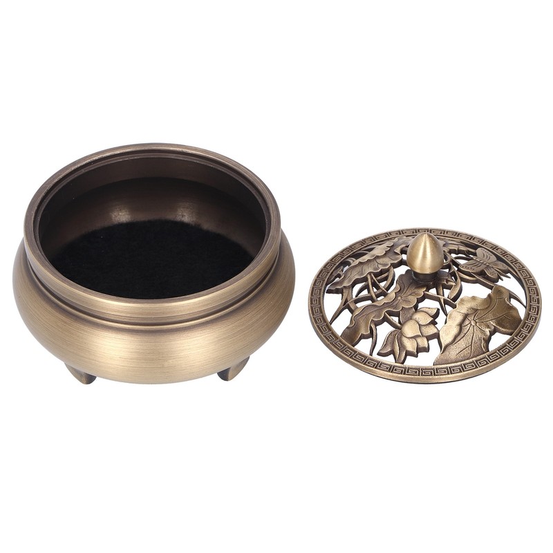 Antique Incense Burner Holder Brass with Lid 3‑Legged Buddha Ornament