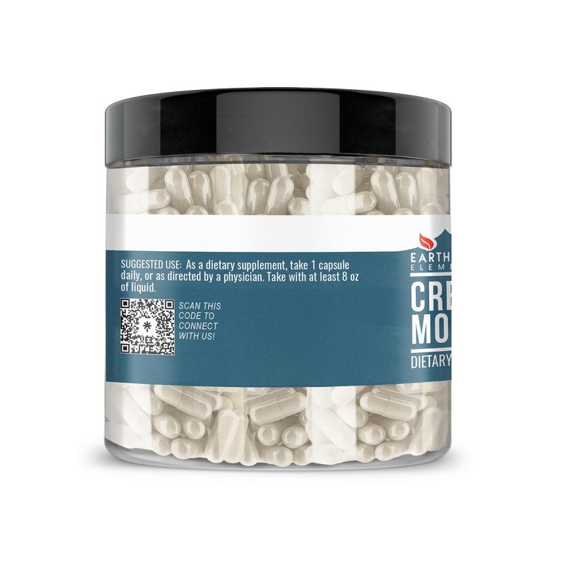 Earthborn Elements Creatine Monohydrate 200 Capsules, Pure & Undiluted, No