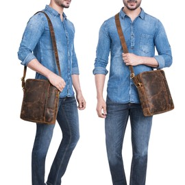 STILORD 'Sergio' Leather Men's Shoulder Bag Medium Large Bag Tablet 11 Inch Men's Shoulder Bag for DIN A4 Documents Crossbody Bag Messenger Bag Men's Genuine Leather, Avani - Brown, M