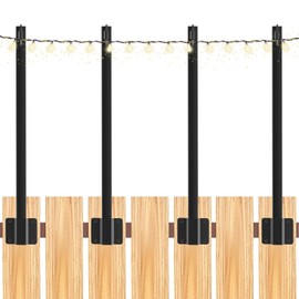 4 Pack 1.4 FT String Light Poles, Suspension Outdoor Fence Post Lights with Clip and Bracket, Outside String Lights Hanging, Wall Mounting Stand for Patio Garden Backyard Wedding Party, Black