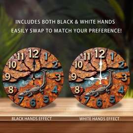 Lancholy Alligator Crocodile Wall Clock Rustic Decor 10-Inch Wooden Wall Clock, Silent Movement, Battery Operated (AA Batteries Not Included), Artistic Home Decor, Perfect for Home Accents