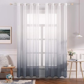 Miulee Set of 2 Transparent Curtains, Colour Gradient, Voile Sheer Curtains with Eyelets, Decorative Window Curtain for Bedroom and Living Room, 145 cm x 140 cm (H x W), White & Grey