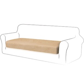 TIANSHU Velvet Stretch Cushion Cover, Sofa Cushion Protective Cover, Furniture Protection, Sofa Seat Cover for Couch, 1-Piece Velvet Cushion Covers for 3-Seater (3-Seater, Warm Sand)