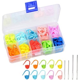 HappyHome 120 Pack Knitting Stitch Markers, Colorful Knitting Markers, 10 Colors, Binding Needles, Storage Case Included