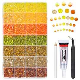 qiipii 28 Types Yellow Jelly Resin Rhinestones w B7000 Jewelry Glue for Bedazzling Crafting 3mm-6mm Flatback Colorful Orange Stones Gems Diamonds for Face Eyes Makeup DIY Crafts Tumblers Bottles Shoes
