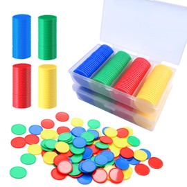 Uudimee 200pcs Math Counters,1 Inch Bingo Chips,4 Colors with Storage Box Plastic Poker Chips,for Education,Math Counters,Round Game