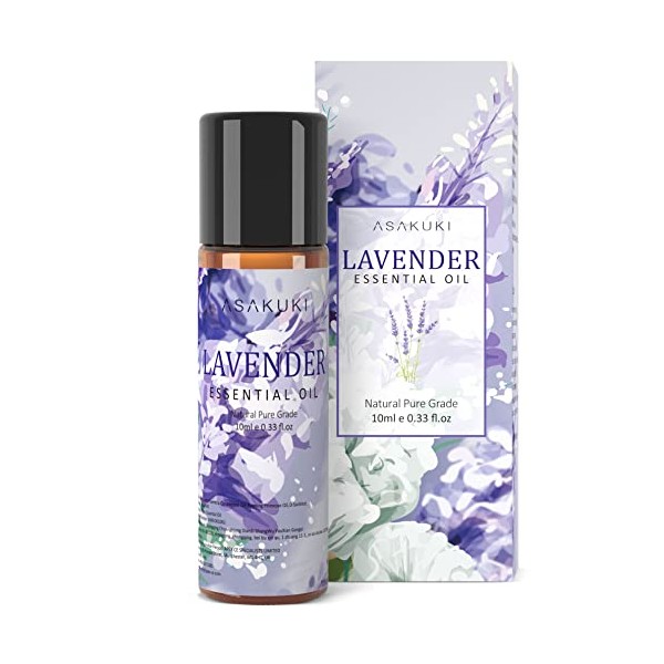 ASAKUKI Lavender Essential Oil 10mL, Lavender Oil for Diffuser 10ml, Natural Lavender Oil Essential Oil for Sleep, Therapeutic-Grade Aromatherapy Diffuser Oils, Scented Oils for Relax - Perfect Gifts