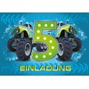 6 Invitations 5th Birthday Kids Boy Monster Truck Blue Monster