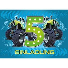 6 Invitations 5th Birthday Kids Boy Monster Truck Blue Monster Truck Car Invitations for Boys