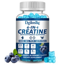 Dgiloslkc 1 Pack 8000MG Creatine Monohydrate Gummies with 500mg BCAAs for Men & Women, L-Taurine, Vitamin B6 12, Workout Gym Support for Performance and Muscle Power, Powder Tablets Blueberry, 90ct