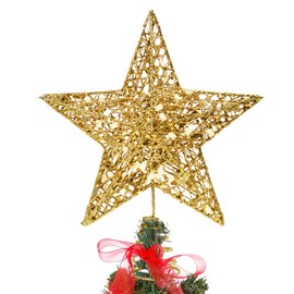 KEYIDO® Gold Star Christmas Tree Topper 3D Metal Glittered Christmas Tree Star 8 Inch Gold Star Xmas Tree Topper Christmas Tree Decorations