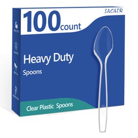 100 Count Plastic Spoons,Heavy Clear Plastic Spoons, Plastic Silverware,Premium Disposable Spoons, BPA-Free, Heat Resistant, Suitable for Parties, Events and Everyday Use