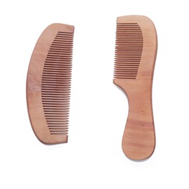 Sowaka 2 Pcs Wooden Hair Combs Handmade Long No Static Natural Moon Shape Comb with Handle for Women Girls Men Kids Short Straight Fine Thick Dry Hair