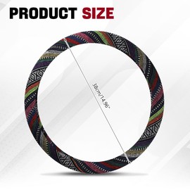 Hbxdeco Boho Steering Wheel Cover, Ethnic Style Car Steering Wheel Cover Protector, Anti-Slip Flax Cloth Cover Universal Fits 14.5-15 Inch Steering Wheel, Interior Car Accessories(B Style)