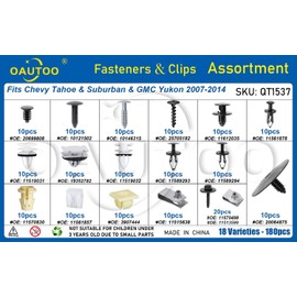 OAUTOO 180pcs fits Chevy Tahoe & Suburban GMC Yukon 2007-2014 Auto Body Interior and Exterior Retainer Fastener Clip Assortment