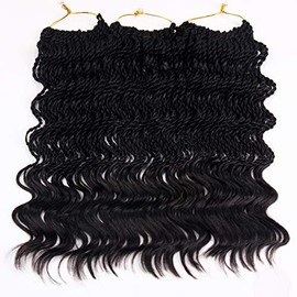 35Strands/Pack Wavy Senegalese Twist Crochet Braids 6packs/lot 14Inch Synthetic Senegalese Crochet Hair Curly Twist Braiding Hair (14 Inch, 1B#)