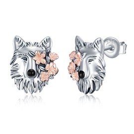 Wolf Earrings 925 Sterling Silver Wolf Stud Earrings Animal Wolf Jewelry Gift for Women, Sterling Silver, No Gemstone