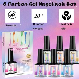 Gel Nagellack Set - 6 Farben Crystal Transparent Gel Lack Kit - Blau Rosa Orange Grün Lila Soak Off UV Nagellack - Gel Maniküre und Nagelkunst DIY zu Hause 7.5ML