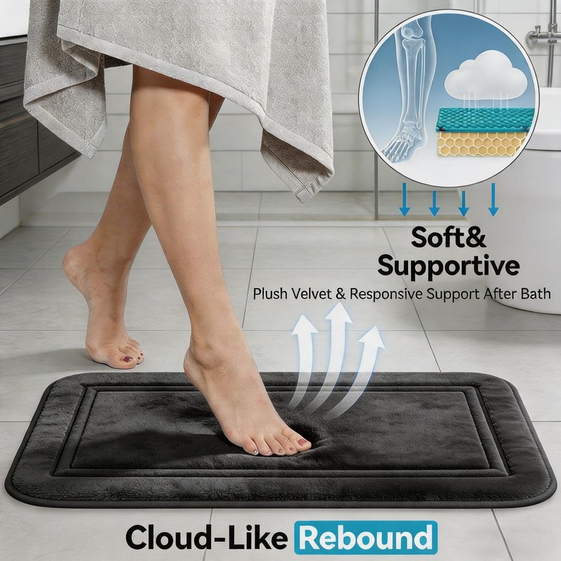 Bathroom Rugs Set 3 Piece Memory Foam Bath Mats Non-Slip