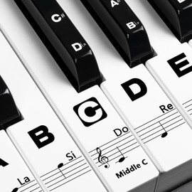 Piano Keyboard Stickers for Beginners Removable Piano Stickers for Keys 88/61/54/49/37, Black Larger Letter Key Note Stickers for Kids Learning Piano, Upgraded with Solfege