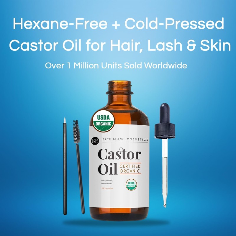 Castor Oil (2oz), USDA Certified Organic, 100% Pure, Cold Pressed,