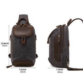 FENGDONG Sling Bag Crossbody Bag for Men Waxed Canvas Leather Shoulder Chest Bag Sling Backpack Black Gray