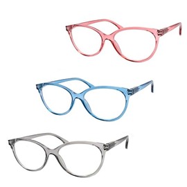 Pop Fashionwear 3-Pack Multi Crystal Light Color Cat Eye Reading Glasses for Women Readers with Spring Hinges (Multicolor, 1.75, x)