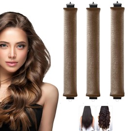 3 piezas Rizador de pelo sin calor, diadema de rizos de seda sin calor para un sueño más cómodo durante la noche, Conjunto flexible autosostenido para niñas, mujeres, damas, niños (Caqui, Mediano)