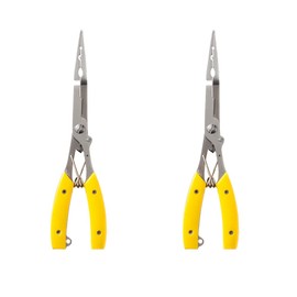 2PCS Fishing Plier, Stainless Steel Fish Hook Remover, Fishing Pliers Fishing Hook Remover, Locking Plier, Saltwater Split Shot Ring Braid Cutter Hook Remover Plier (Yellow)