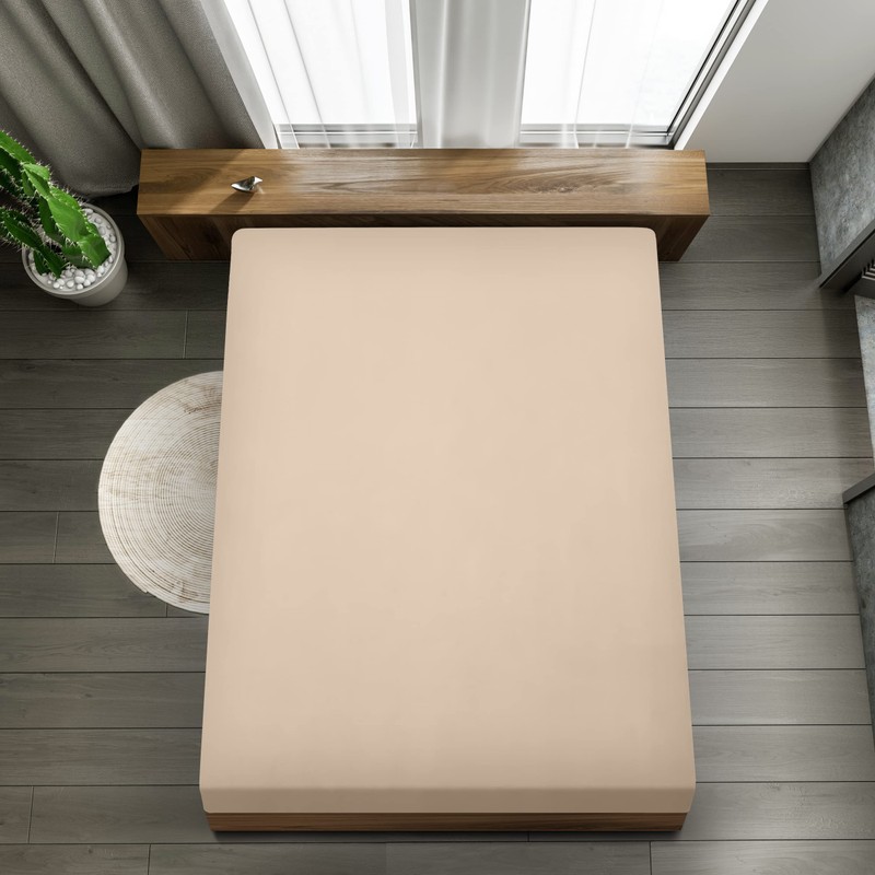 Utopia Bedding Fitted Sheet Double, Beige - Deep Pocket 14