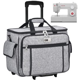 CAB55 Rolling Sewing Machine Case, Detachable Rolling Sewing Machine Carrying Case on Wheels, Trolley Tote Bag with Removable Bottom Wooden Board for Most Standard Sewing Machine and Accessories-Gray