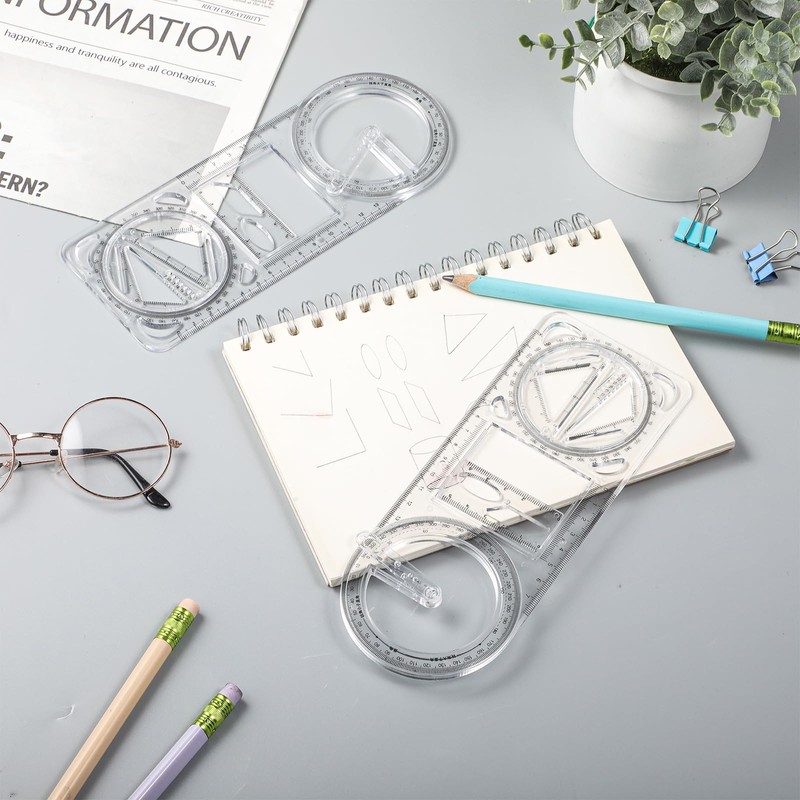 Zonon 2 Pack 6 Inch Protractor, Multifunctional Drawing Ruler Rotatable