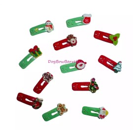 Puppy bows ~ barrette snap clip tiny christmas bow pet hairclip