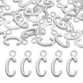 sourcing map 40Pcs Letter Charm, Alloy Letter C Initial Alphabet Charm for DIY Crafts Jewelry Making Bracelets Earrings Necklace, Silver