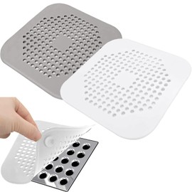 Shower Drain Hair Catcher - Silicone Square Drain Cover for Shower or Kitchen Drain - Catches Hair & Debris Without Blocking Drainage - 5.7- inch Square Drain with Suction Cups 2 Pack (Variety)