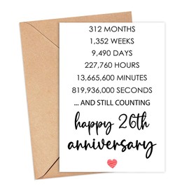 Happy 26Th Anniversary Card, Valentines Day Card, 26 Years Together Anniversary, Wedding Anniversary Card Gifts, Idea For Her, Wife, Him, Husband, Boyfriend, Girlfriend