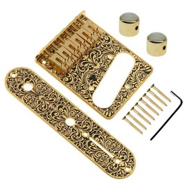 Jiayouy Roller Saddle Bridge Plate with 3 Way Switch Control Plate 2 Knurled Dome Knobs for 6 Strings Tele Telecaster Electric Guitar (Gold A)