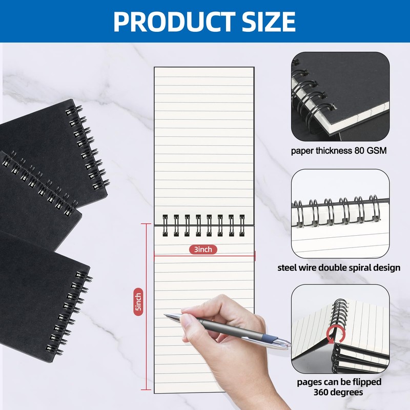 wavamawa 12 Pack Pocket Notebooks, 3x5 inch Small Notepads, Mini