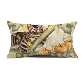 Faromily Fall Cat Pumpkin Pillow Cover 12x20 Inch Seasonal Autumn Thanksgiving Decor Outdoor Fall Pillows Decorative Lumbar Throw Pillow Cushion Cases for Sofa Couch (Sleeping Cat)