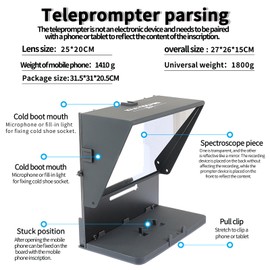 KIPYE 12inch Teleprompter, Prompter with Remote Control and app for 12" Tablets with Optical Glass Supports Webcam Wide Angle Camera Lens Studio DSLR Phone Camera Make Videos