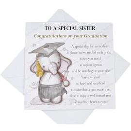 Graduation Card for Sister, Congratulations on your Graduation Elephant Cap and Gown Card for Sister with Poem Verse, P4