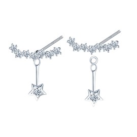 CONILOK Zircon Stars Smile Earrings Silver 925 Stud Earrings Silver Women's Jewellery Earring Gifts for Women Girls Girlfriend Mother Birthday Wedding Christmas Day Valentine's Day, Silver, Cubic