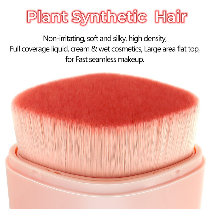 Retractable Flat Liquid Foundation Makeup Brush with Cover, Flat Top