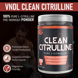VNDL Clean Citrulline - 100% Pure L-Citrulline Pre Workout Powder to Promote Nitric Oxide Production - Unflavoured, 200 Servings (300g)