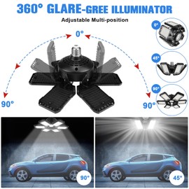 Aoretic Aoretic LED Garage Lights 4 Pack -180W, 18000LM 6500K Led Shop Light with 6+1 Deformable Panels, Basement Barn Light Garage Ceiling Lights, E26/E27 for Garage, Warehouse, Shop